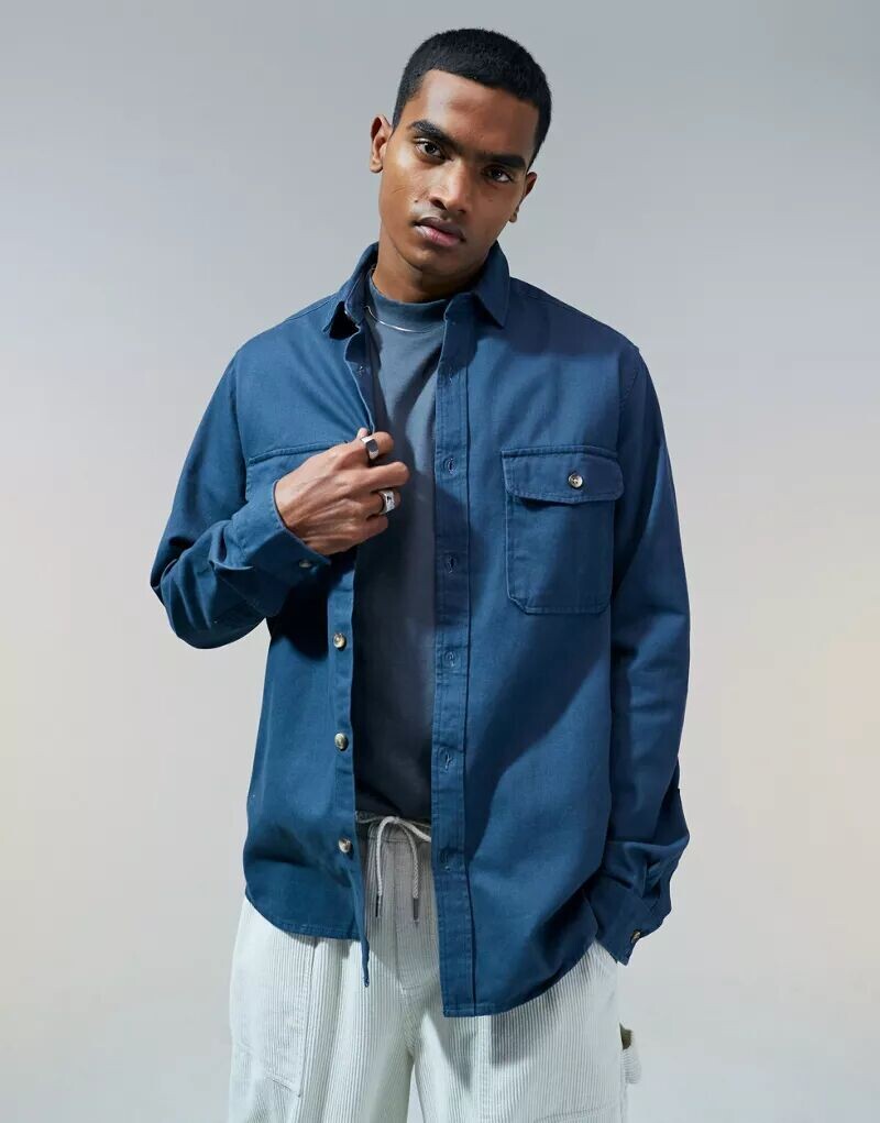 Темно-синяя хлопковая куртка-рубашка ASOS
Темно-синяя хлопковая куртка-рубашка ASOS