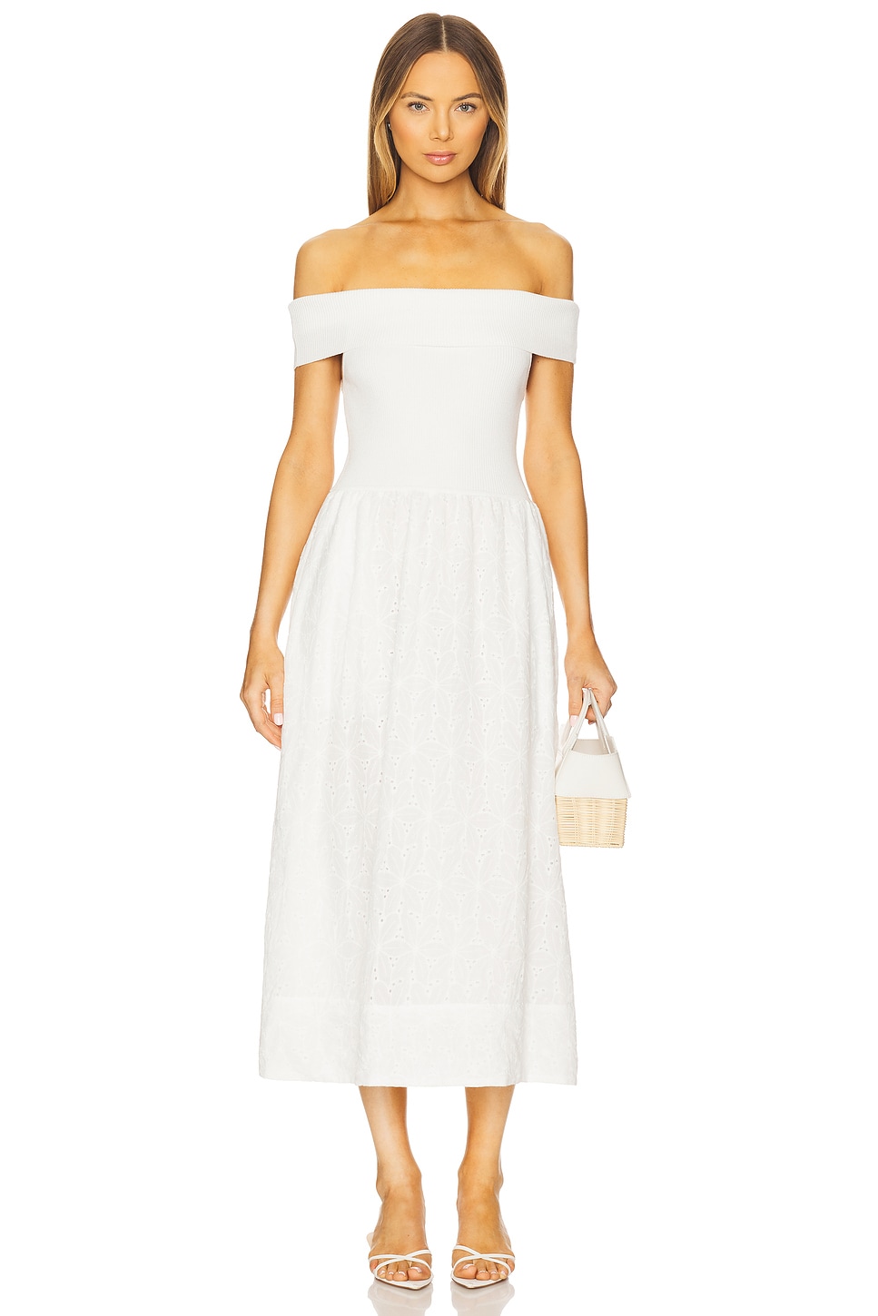Платье с открытыми плечами из комбинированных материалов Astr The Label, white
Платье с открытыми плечами из комбинированных материалов Astr The Label, white