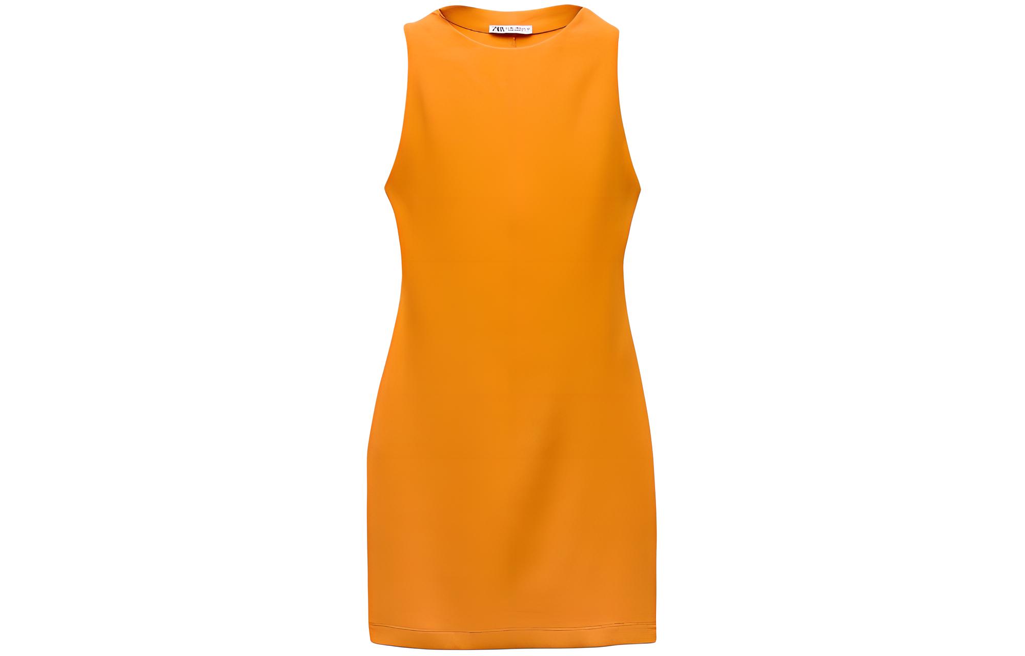 Безрукавное платье женское в полоску оранжевое ZARA 
Безрукавное платье женское в полоску оранжевое ZARA