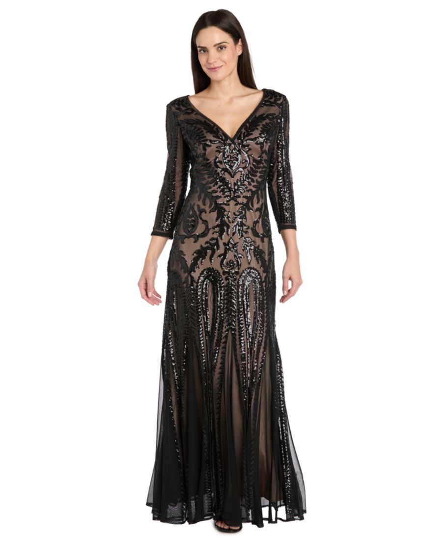 Укороченное платье с V-образным вырезом и бисером R & M Richards, Black Nude
Укороченное платье с V-образным вырезом и бисером R & M Richards, Black Nude