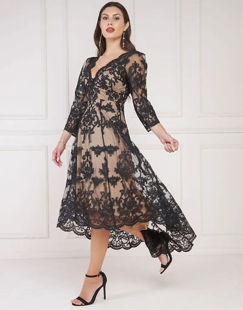 Платье миди с фестончатым кружевом и опущенным подолом черного цвета Goddiva
Платье миди с фестончатым кружевом и опущенным подолом черного цвета Goddiva