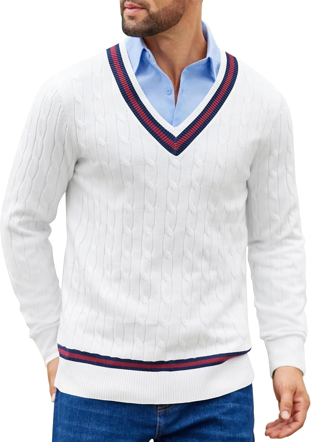 COOFANDY мужской свитер с V-образным вырезом, длинным рукавом и рельефной вязкой
COOFANDY мужской свитер с V-образным вырезом, длинным рукавом и рельефной вязкой