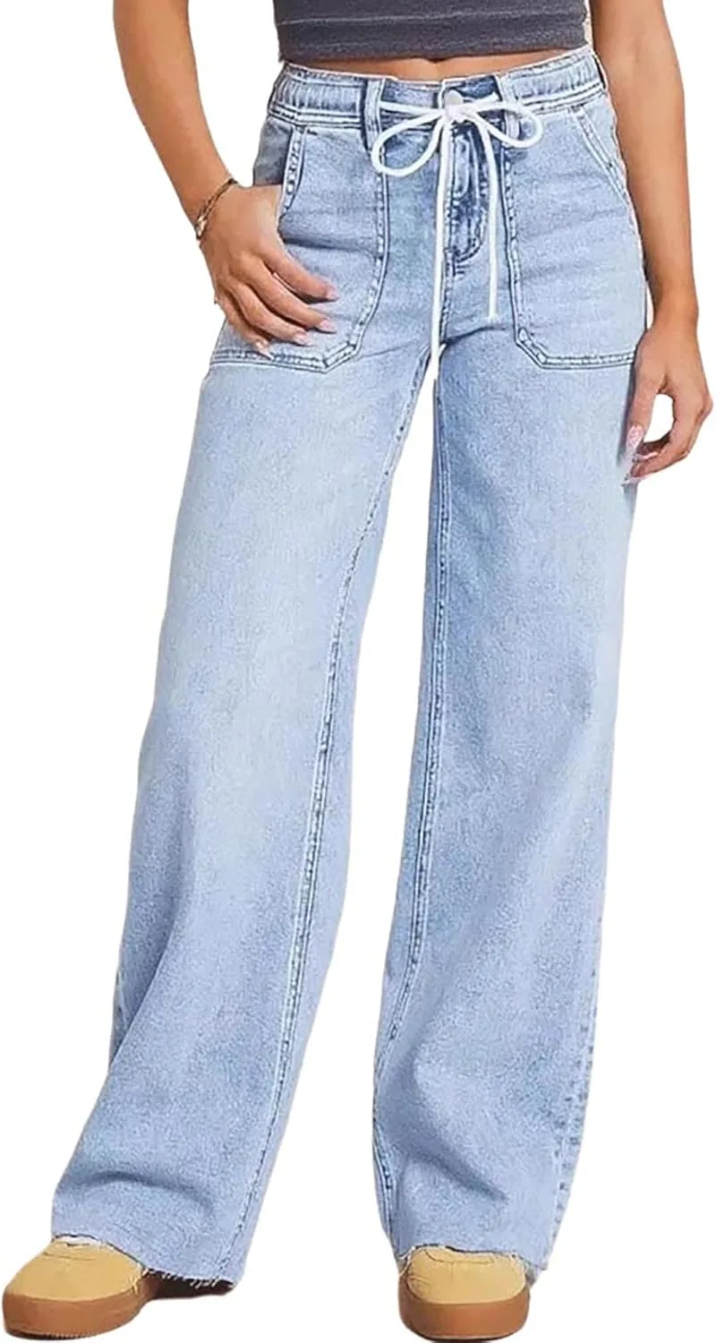 Женские джинсы прямого кроя с кулиской и эластичным поясом QLAUYIOE
Женские джинсы прямого кроя с кулиской и эластичным поясом QLAUYIOE