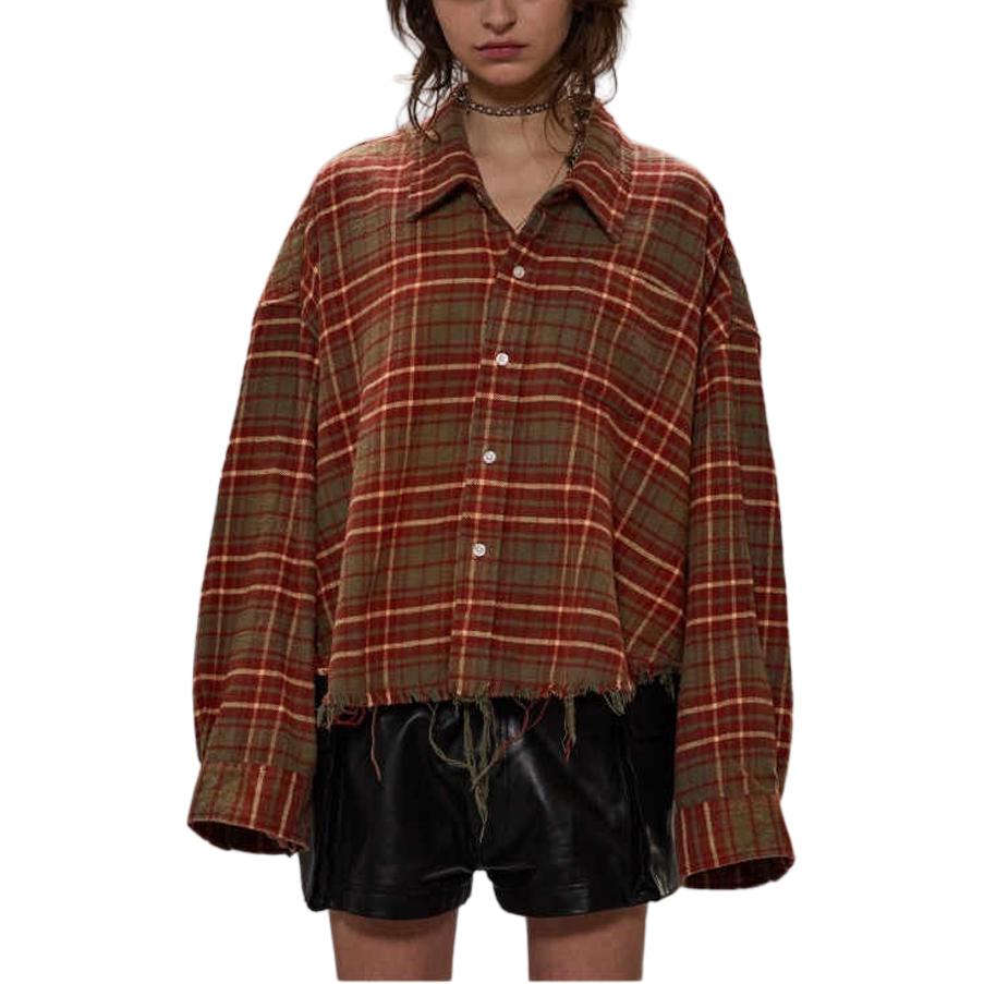 Рубашка с клетчатым узором и рваным краем R13, коричневый
Рубашка с клетчатым узором и рваным краем R13, коричневый