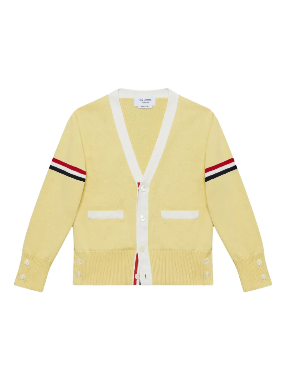 Кардиган с V-образным вырезом и полосками Thom Browne Kids, желтый
Кардиган с V-образным вырезом и полосками Thom Browne Kids, желтый