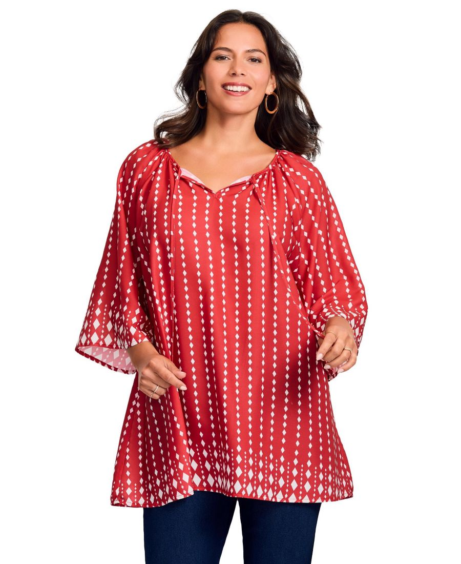 Женская блузка с рукавами-колоколами и вырезом-капелькой, завязками AVENUE, Red diamond border
Женская блузка с рукавами-колоколами и вырезом-капелькой, завязками AVENUE, Red diamond border