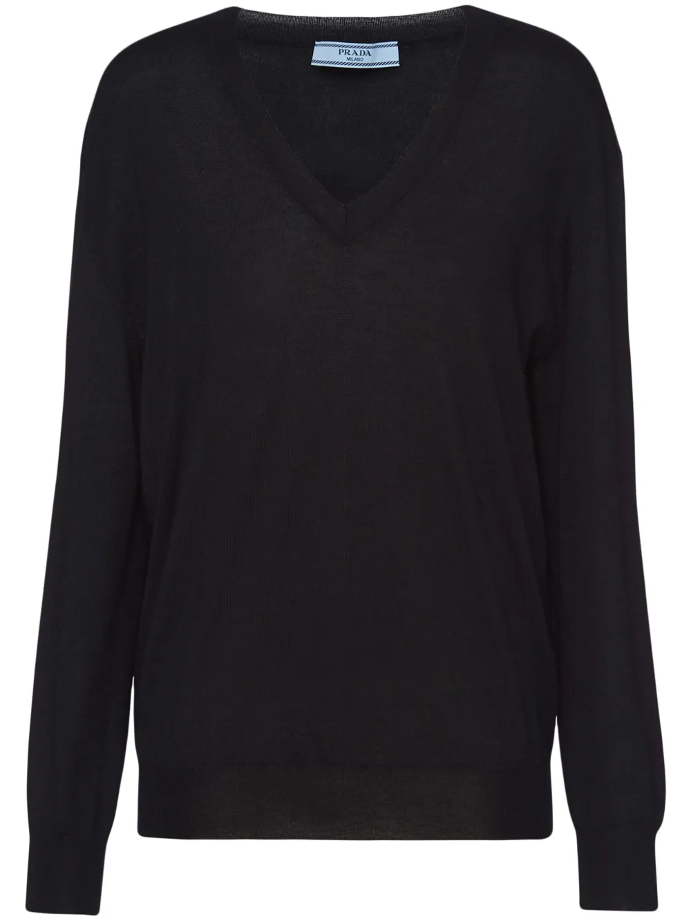 Кашемировый джемпер с V-образным вырезом Prada, черный
Кашемировый джемпер с V-образным вырезом Prada, черный