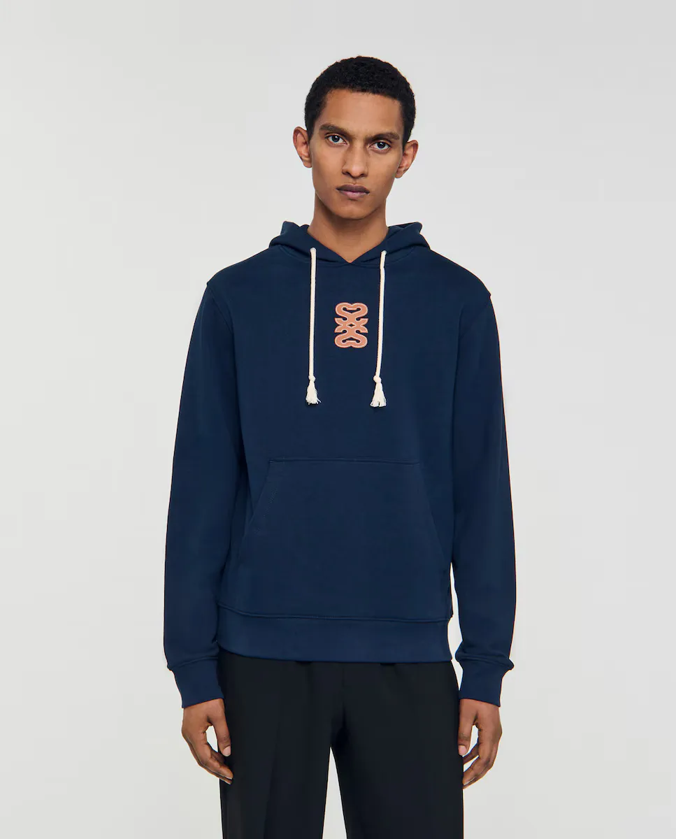 Мужская толстовка с кожаной нашивкой Sandro, темно-синий 
Мужская толстовка с кожаной нашивкой Sandro, темно-синий