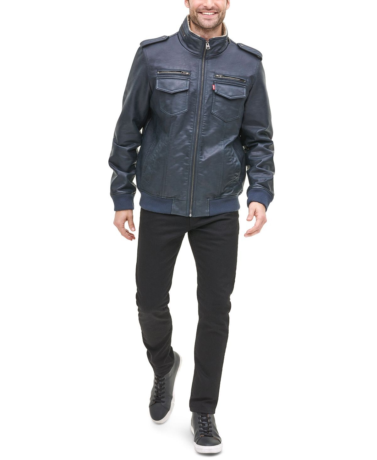 Мужской бомбер-бомбер из искусственной кожи с подкладкой из шерпы Levi's, синий
Мужской бомбер-бомбер из искусственной кожи с подкладкой из шерпы Levi's, синий