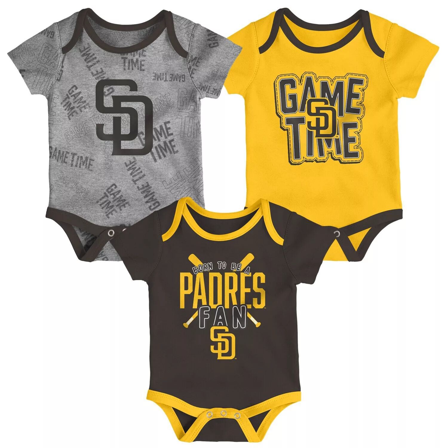 Комплект боди из трех частей Game Time для новорожденных и младенцев San Diego Padres коричневый/золотой/серый с меланжевым узором Outerstuff
Комплект боди из трех частей Game Time для новорожденных и младенцев San Diego Padres коричневый/золотой/серый с меланжевым узором Outerstuff