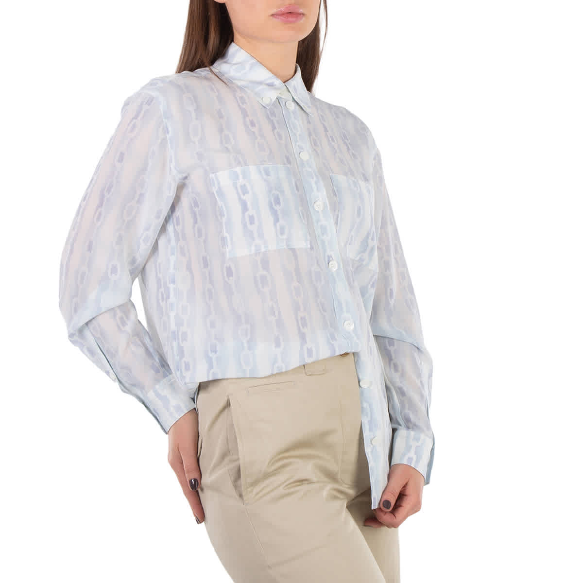 Барберри Ивана Цепной принт Шелковая рубашка с пуговицами и отложным воротником Оверсайз Burberry, белый
Барберри Ивана Цепной принт Шелковая рубашка с пуговицами и отложным воротником Оверсайз Burberry, белый