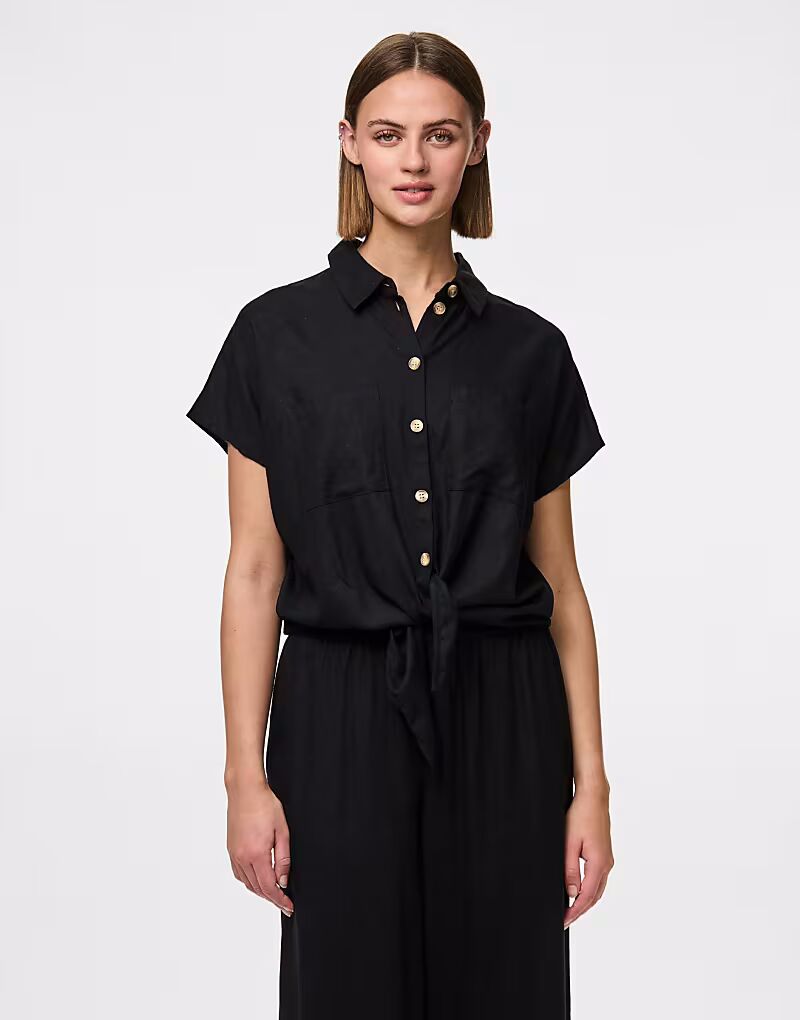 Рубашка Pieces с короткими рукавами черного цвета 
Рубашка Pieces с короткими рукавами черного цвета