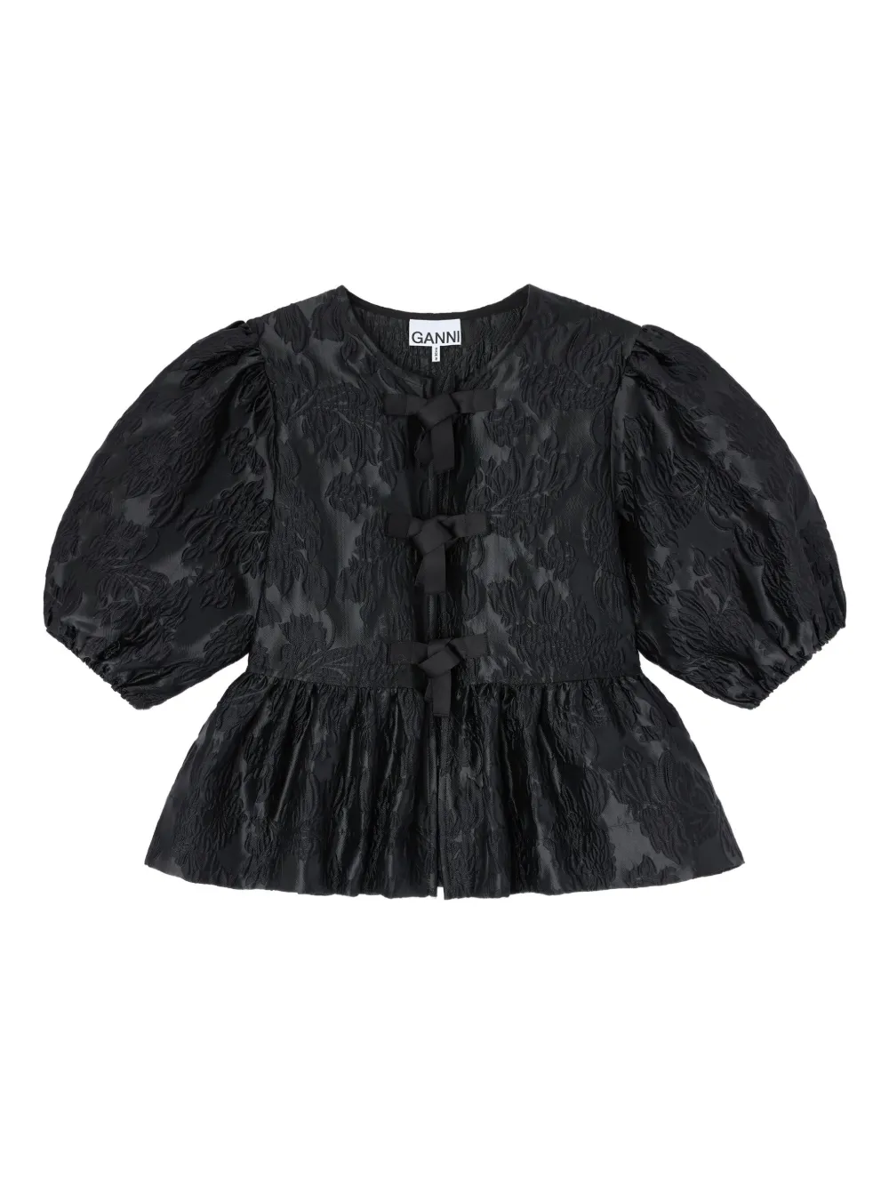 Топ с объемными рукавами и бантом Ganni, черный
Топ с объемными рукавами и бантом Ganni, черный