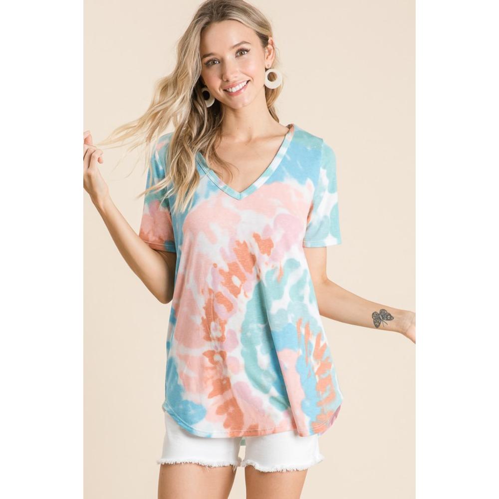 Топ с V-образным вырезом и принтом в стиле тай-дай в виде кругов TRUEDAMES, розовый/мятный
Топ с V-образным вырезом и принтом в стиле тай-дай в виде кругов TRUEDAMES, розовый/мятный