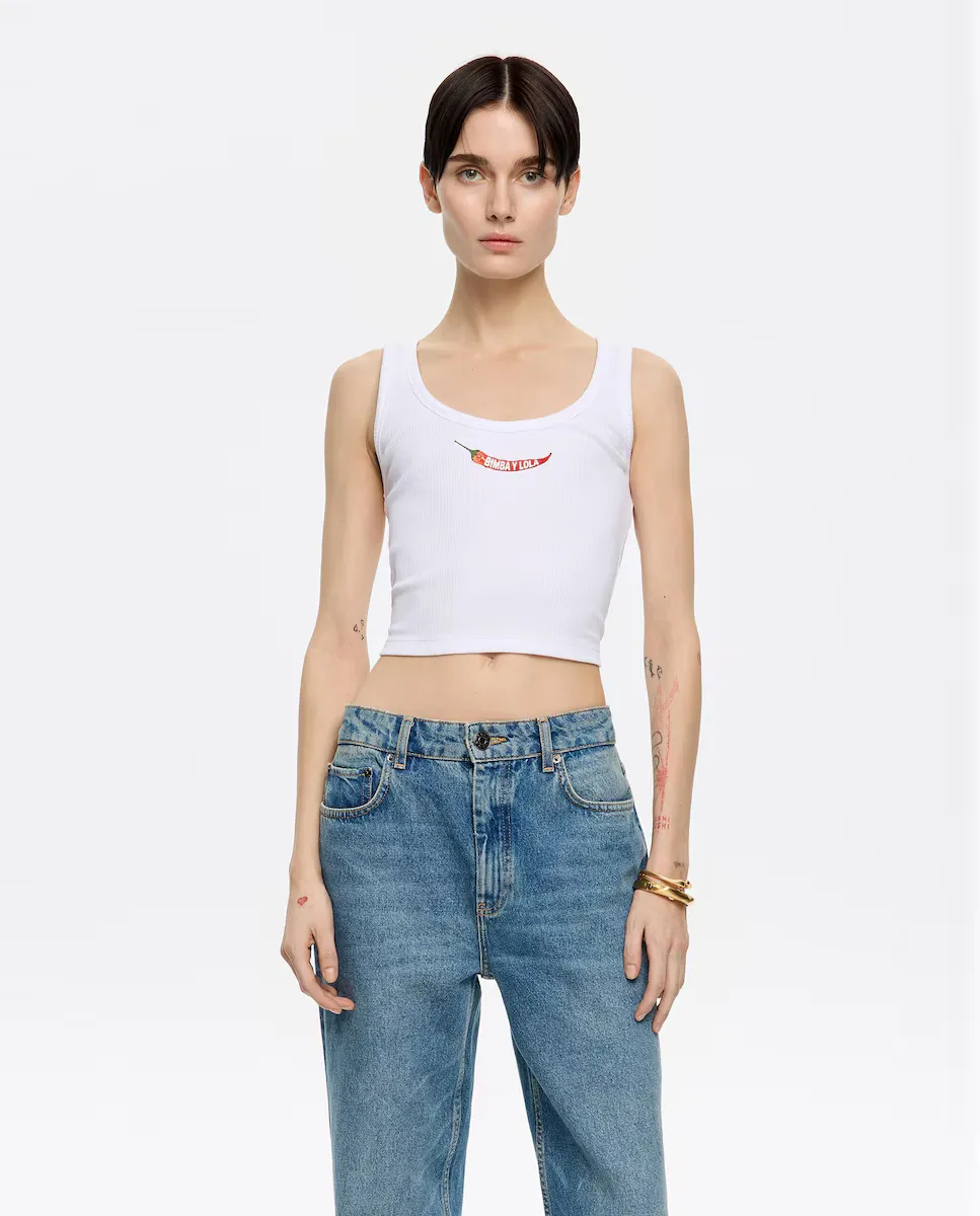 Женский укороченный топ с логотипом перца чили Bimba y Lola, белый
Женский укороченный топ с логотипом перца чили Bimba y Lola, белый