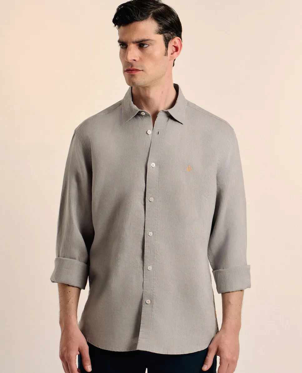 Мужская однотонная льняная рубашка классического покроя Valecuatro, серый
Мужская однотонная льняная рубашка классического покроя Valecuatro, серый