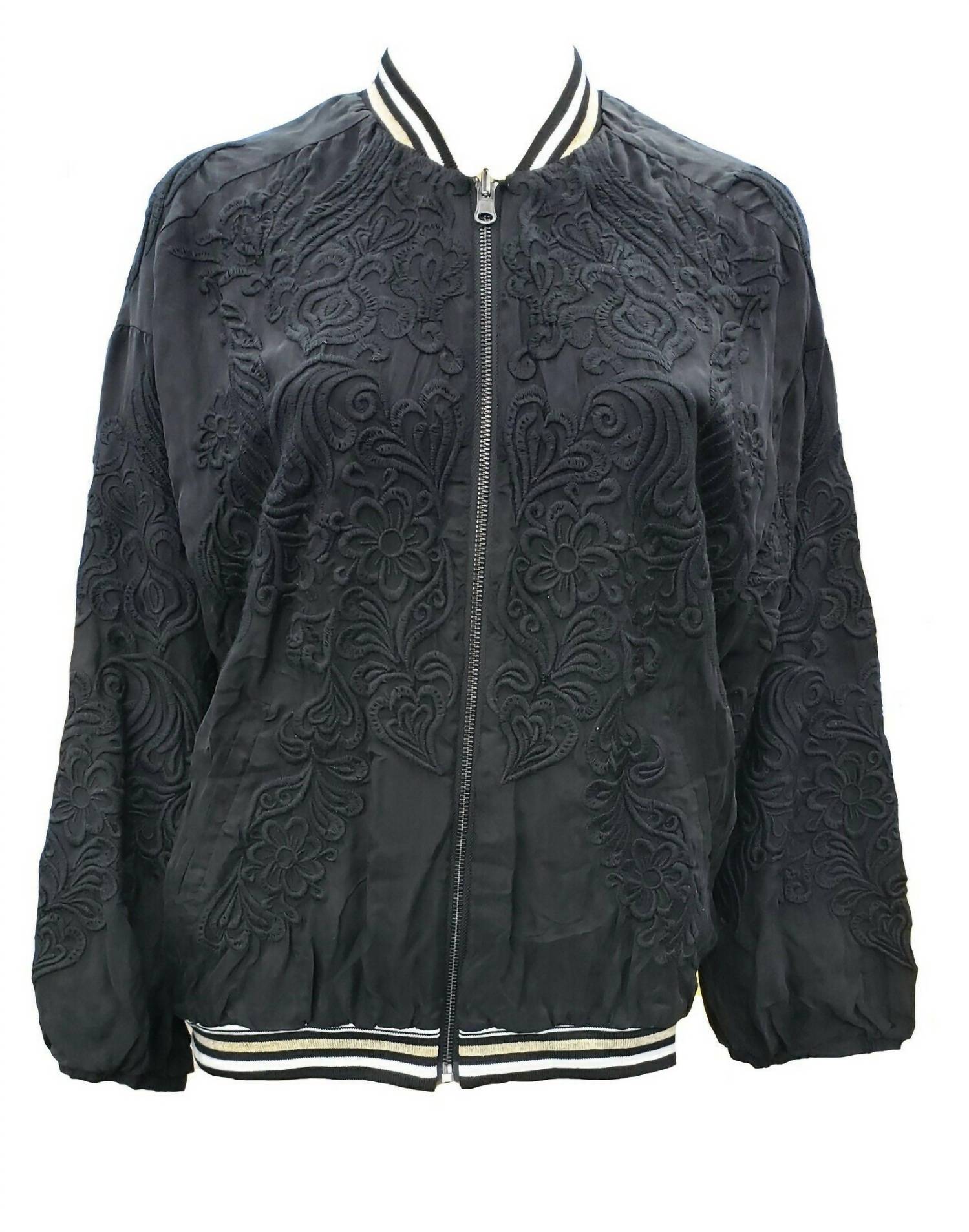 Женская двусторонняя куртка-бомбер Kitty черного цвета Johnny Was
Женская двусторонняя куртка-бомбер Kitty черного цвета Johnny Was