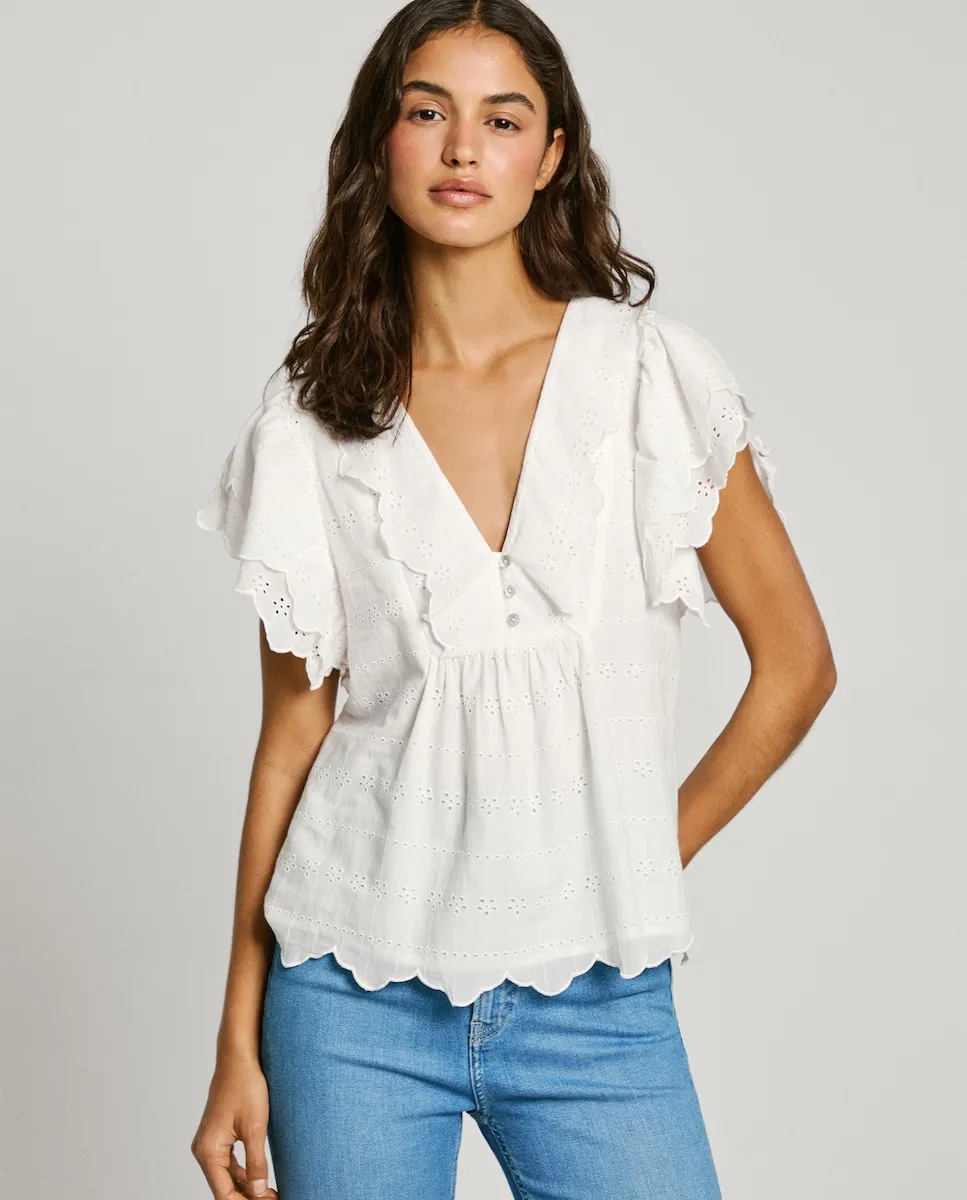 Женская блузка с V-образным вырезом и оборками на рукавах Pepe Jeans, белый
Женская блузка с V-образным вырезом и оборками на рукавах Pepe Jeans, белый