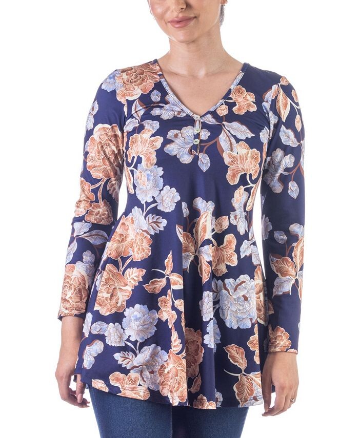 Женская туника с длинными рукавами и v-образным вырезом 24seven Comfort Apparel, мультиколор 
Женская туника с длинными рукавами и v-образным вырезом 24seven Comfort Apparel, мультиколор