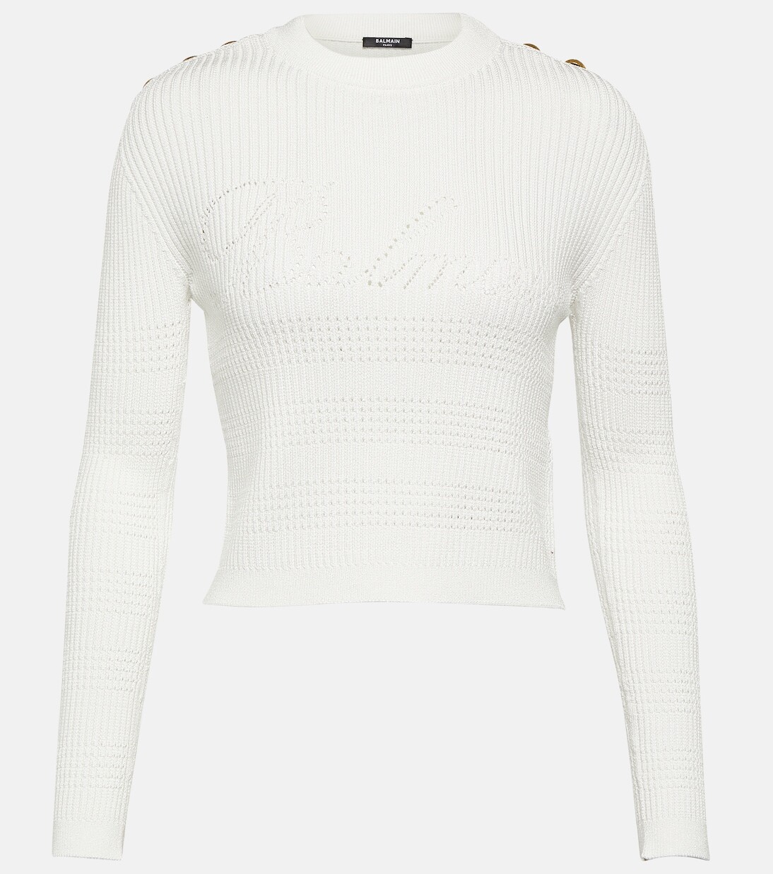 Украшенный трикотажный топ Balmain, белый
Украшенный трикотажный топ Balmain, белый