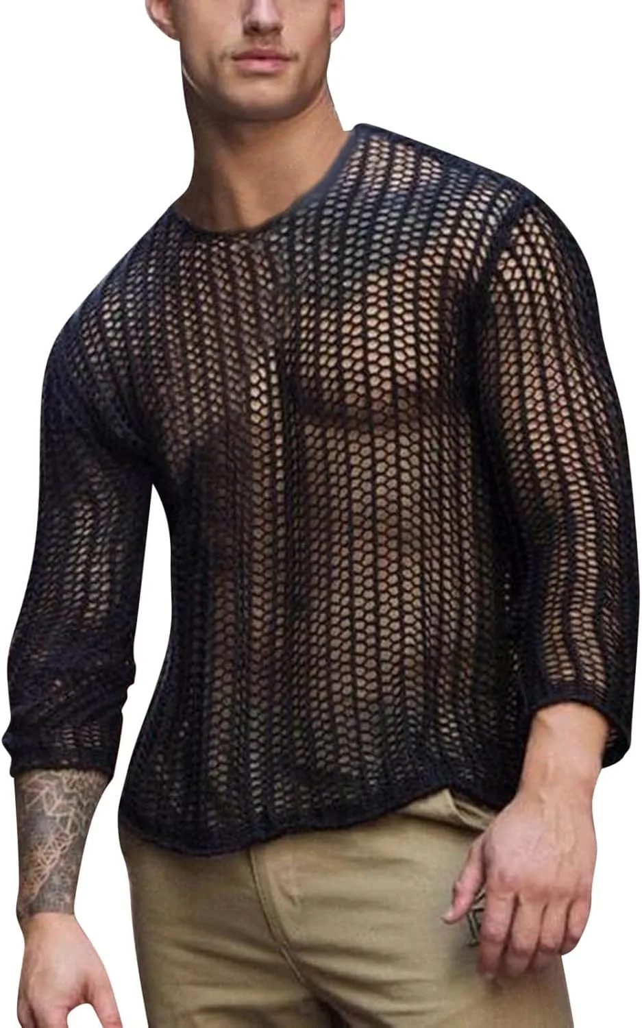 Мужская футболка с сетчатыми вставками, длинный рукав, облегающая
Мужская футболка с сетчатыми вставками, длинный рукав, облегающая