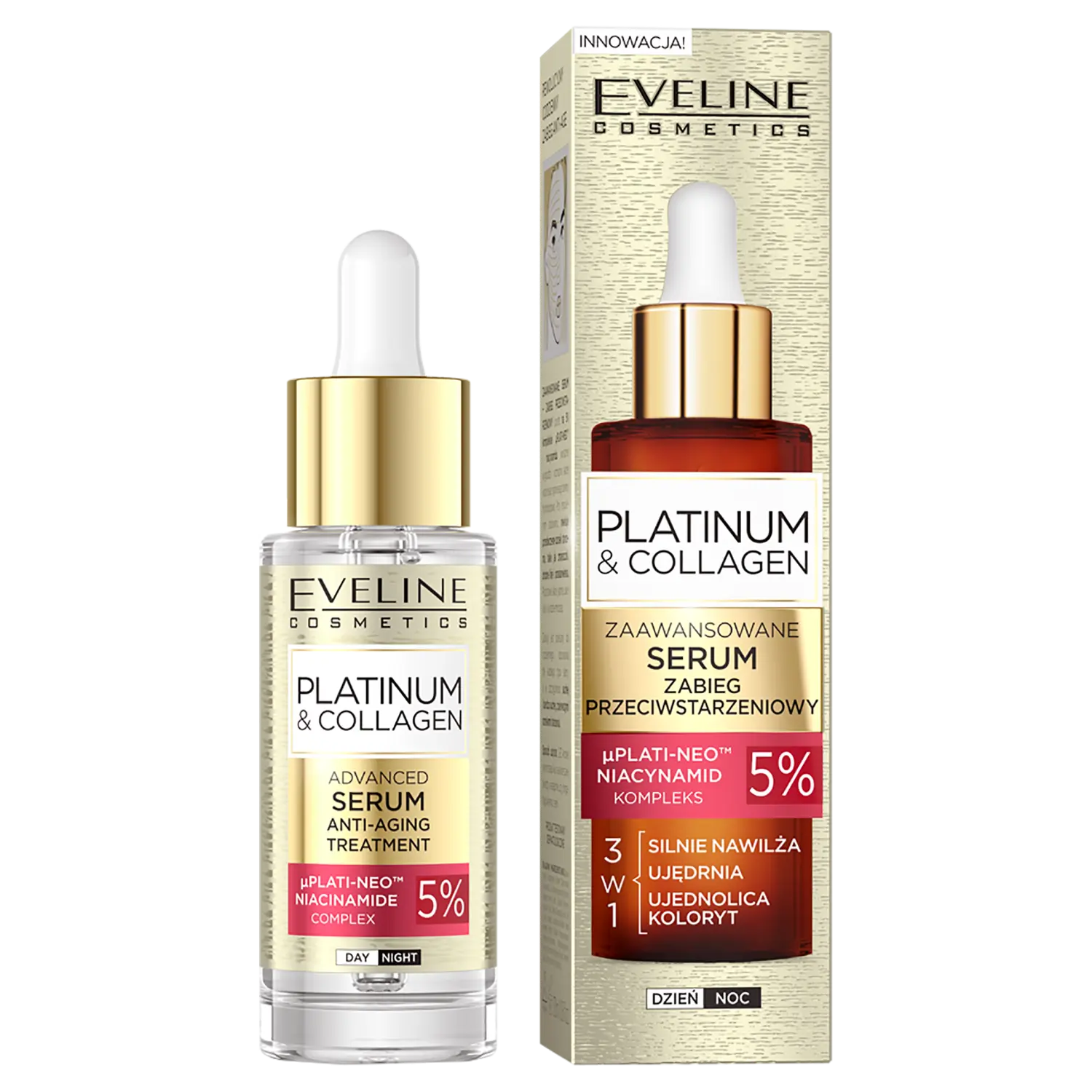 Передовая антивозрастная сыворотка для лица Eveline Cosmetics Platinum&Collagen, 30 мл
Передовая антивозрастная сыворотка для лица Eveline Cosmetics Platinum&Collagen, 30 мл