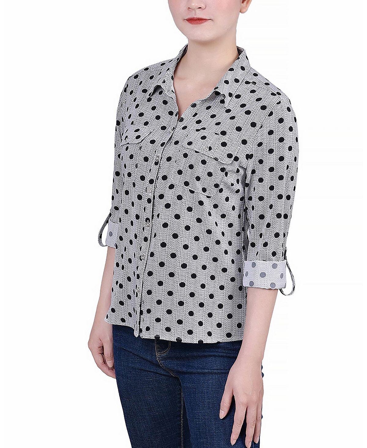 Миниатюрная блузка с отворотами на рукавах 3/4 и воротником-стойкой NY Collection, мульти
Миниатюрная блузка с отворотами на рукавах 3/4 и воротником-стойкой NY Collection, мульти