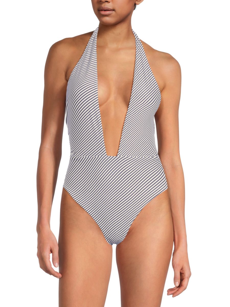 Полосатый слитный купальник с халтернеем WeWoreWhat, белый
Полосатый слитный купальник с халтернеем WeWoreWhat, белый