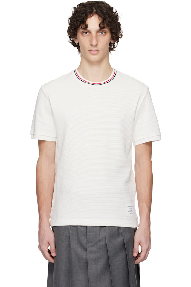 Хлопковая футболка с манжетами в рубчик Thom Browne, белый
Хлопковая футболка с манжетами в рубчик Thom Browne, белый