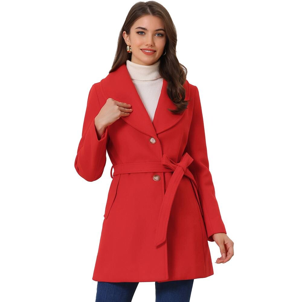 Женский симпатичный однобортный однобортный плащ с длинным поясом и отложным воротником ALLEGRA K, красный 
Женский симпатичный однобортный однобортный плащ с длинным поясом и отложным воротником ALLEGRA K, красный