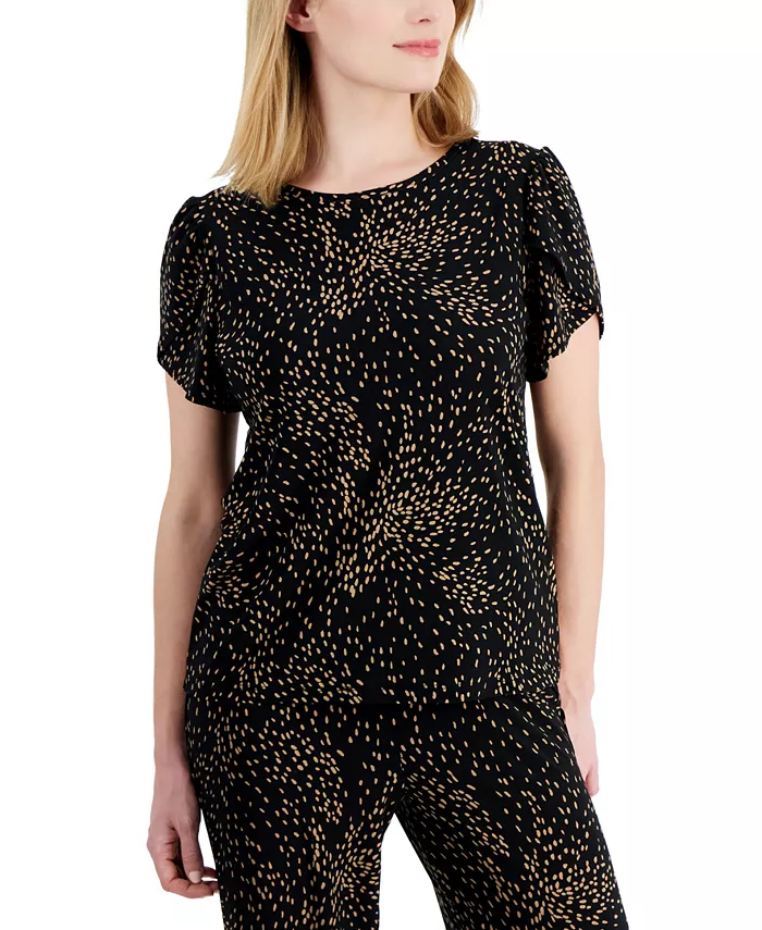 Миниатюрный топ с круглым вырезом и короткими рукавами с принтом AK Anne Klein, черный
Миниатюрный топ с круглым вырезом и короткими рукавами с принтом AK Anne Klein, черный