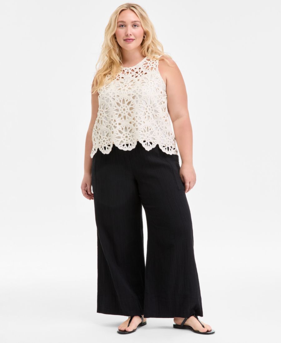 Брюки больших размеров из хлопковой марли с присборенной талией и широкими штанинами On 34th, Deep Black
Брюки больших размеров из хлопковой марли с присборенной талией и широкими штанинами On 34th, Deep Black