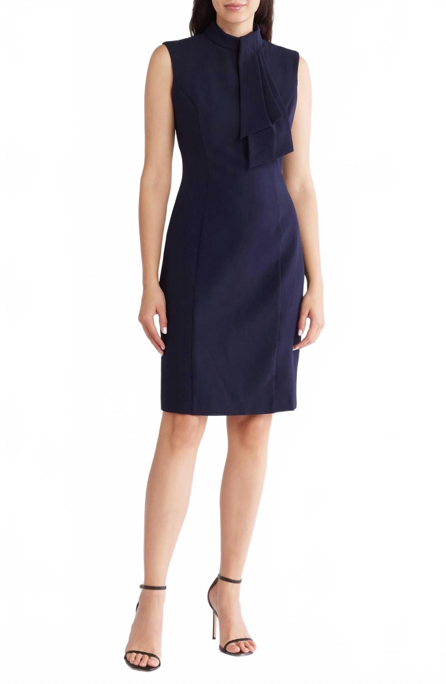 Темно-синее платье-футляр без рукавов с галстуком на шее Eliza J
Темно-синее платье-футляр без рукавов с галстуком на шее Eliza J