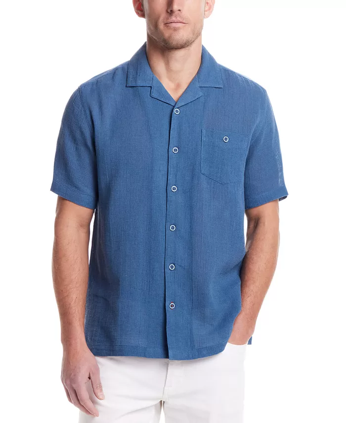 Мужская текстурированная рубашка на пуговицах Airtex Regular-Fit в стиле кэмп Weatherproof Vintage, синий 
Мужская текстурированная рубашка на пуговицах Airtex Regular-Fit в стиле кэмп Weatherproof Vintage, синий