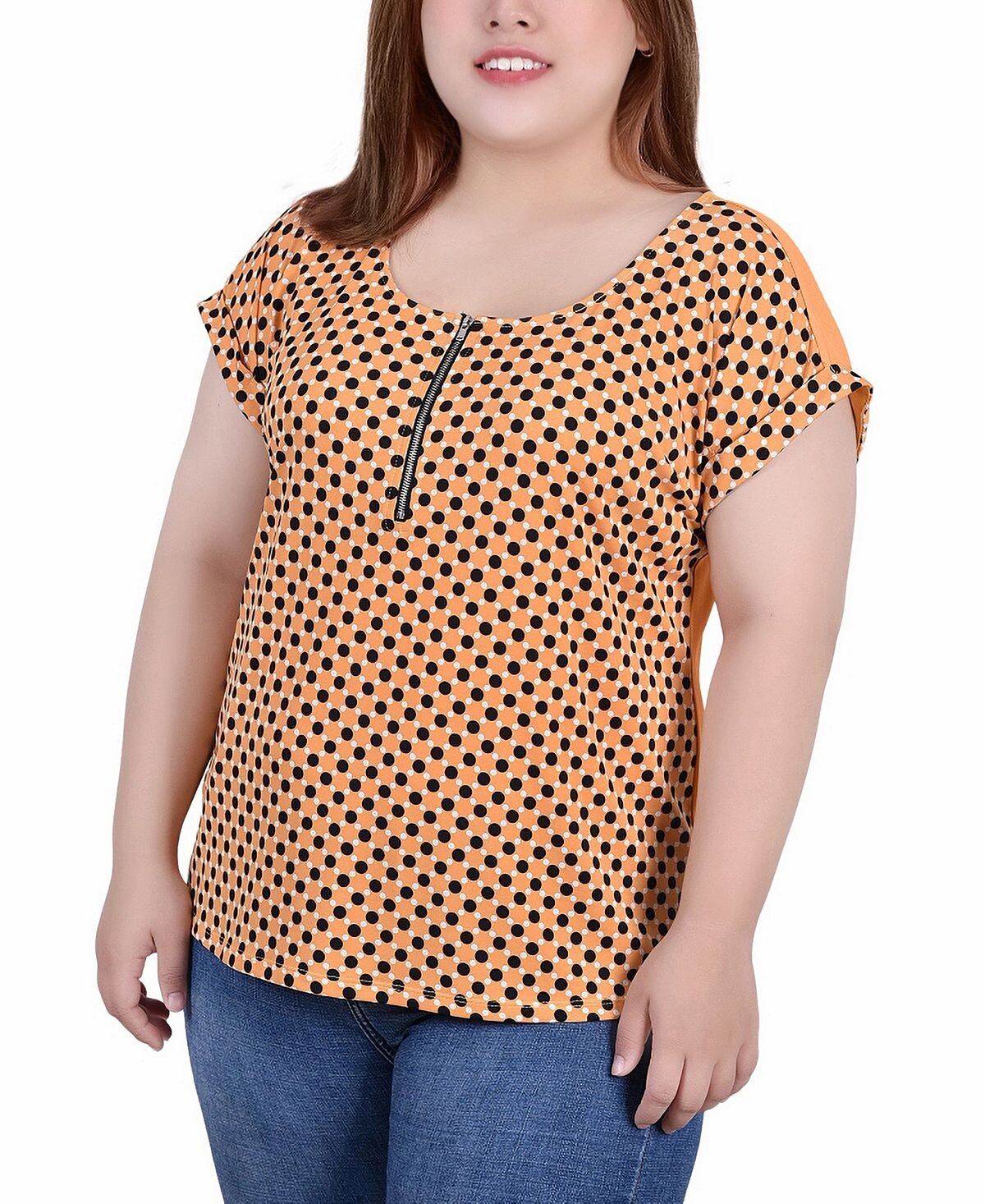 Плюс размер трикотажный топ с короткими рукавами и молнией до половины NY Collection, мульти
Плюс размер трикотажный топ с короткими рукавами и молнией до половины NY Collection, мульти