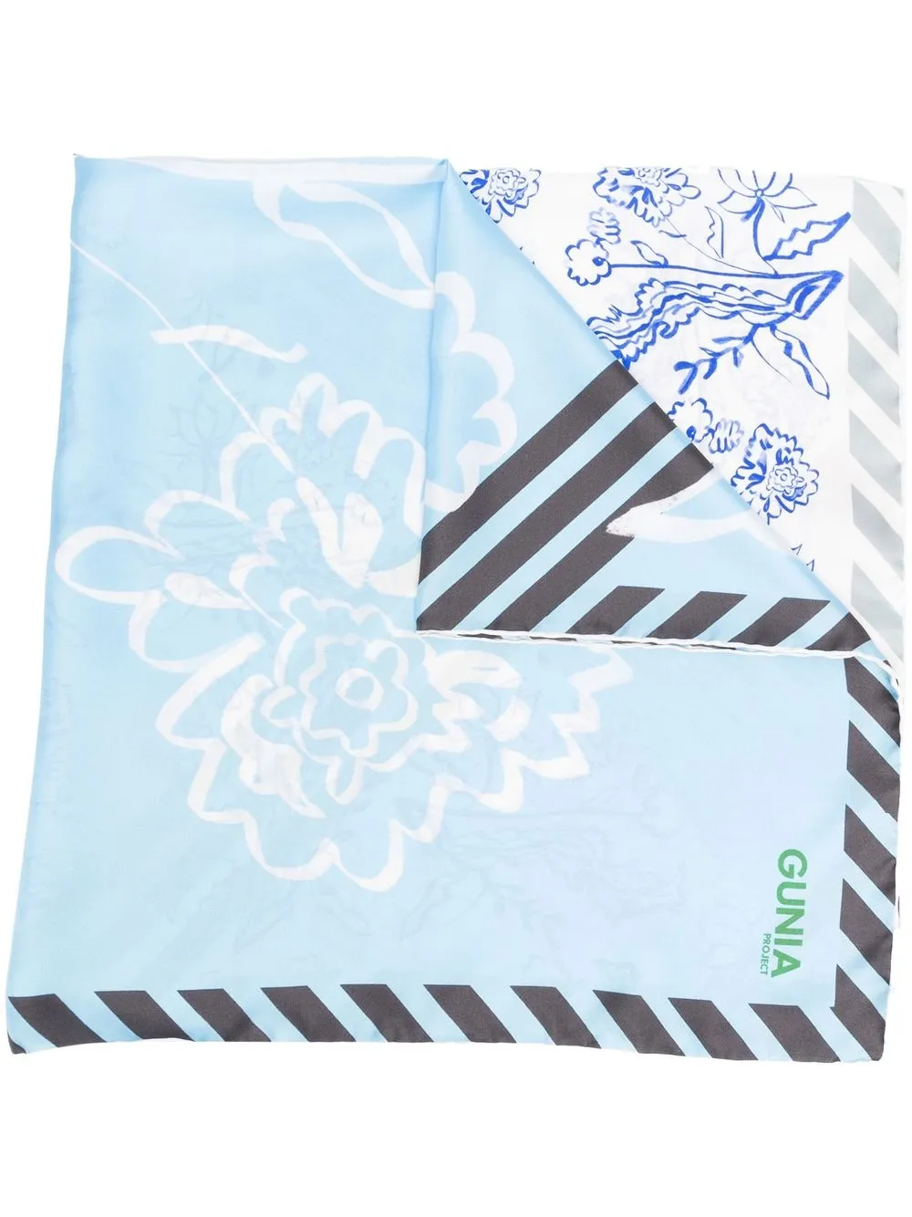 Шелковый платок с цветочным принтом в технике пэчворк Gunia Project, синий 
Шелковый платок с цветочным принтом в технике пэчворк Gunia Project, синий