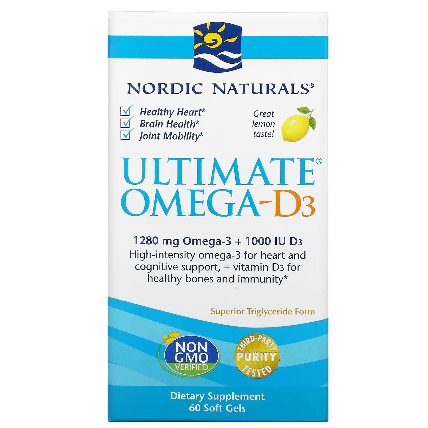 Nordic Naturals, Омега-D3 Ultimate, лимон, 1000 мг, 60 гелевых капсул
Nordic Naturals, Омега-D3 Ultimate, лимон, 1000 мг, 60 гелевых капсул