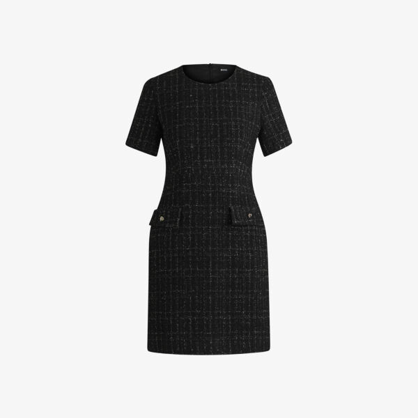 Мини-Платье из твида с круглым вырезом и короткими рукавами Boss, черный
Мини-Платье из твида с круглым вырезом и короткими рукавами Boss, черный