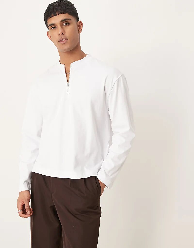 Свободная свободная футболка тяжелого кроя с длинным рукавом и застежкой-молнией белого цвета ASOS DESIGN 
Свободная свободная футболка тяжелого кроя с длинным рукавом и застежкой-молнией белого цвета ASOS DESIGN