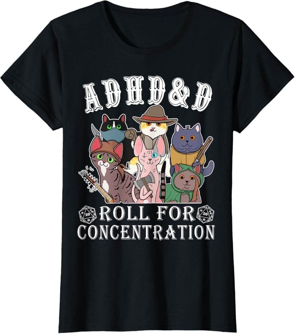 Женская футболка Funny Tees Gamer RPG Apparel Cats RPG Gamer Roll For Concentration D20 Dice Nerdy, черный 
Женская футболка Funny Tees Gamer RPG Apparel Cats RPG Gamer Roll For Concentration D20 Dice Nerdy, черный