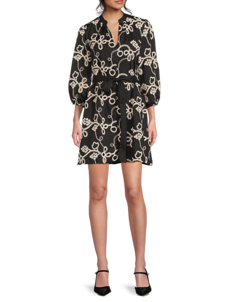 Мини-платье с вышивкой в виде веревки Sam Edelman, черный 
Мини-платье с вышивкой в виде веревки Sam Edelman, черный