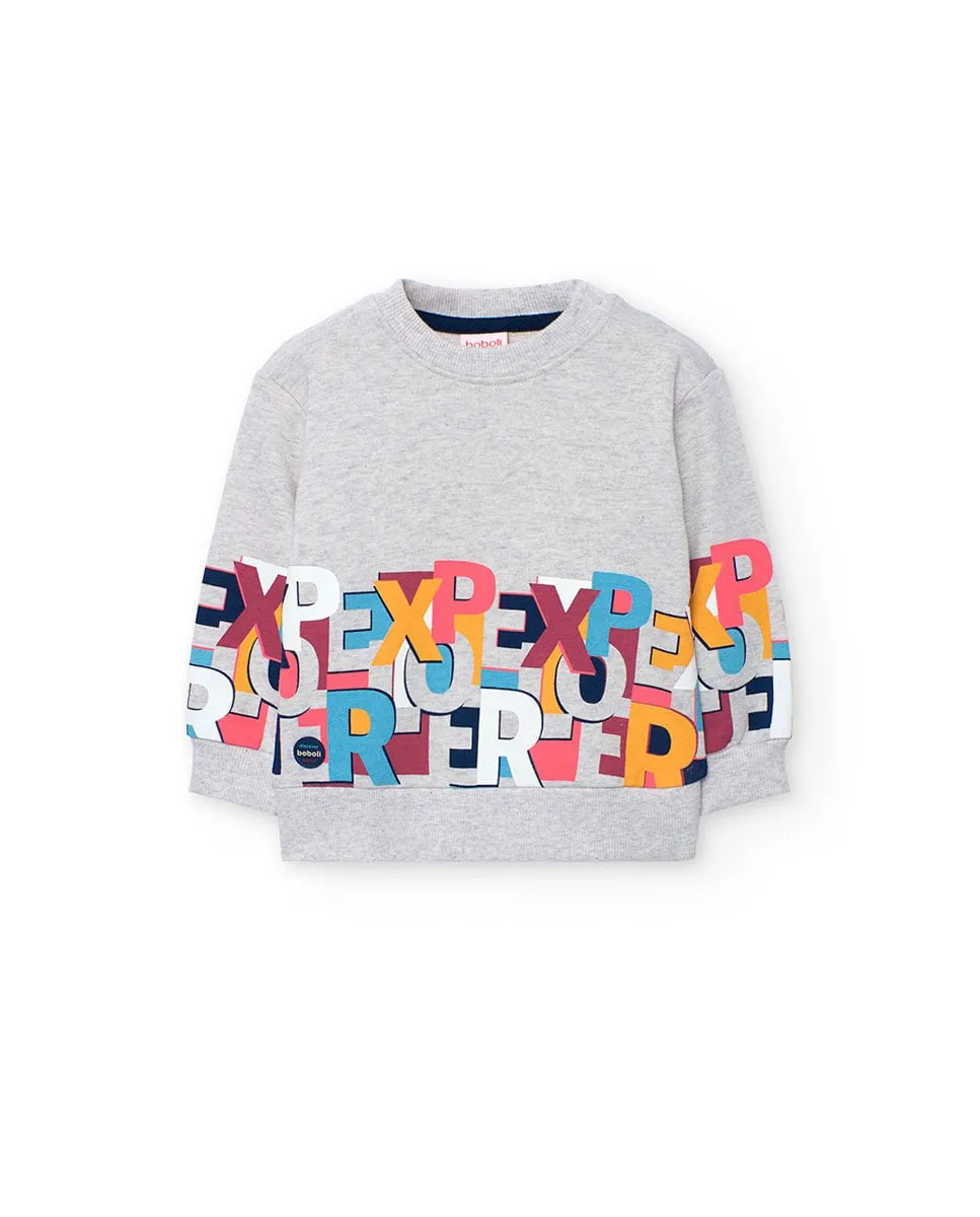 Детская флисовая толстовка с круглым вырезом Boboli, серый 
Детская флисовая толстовка с круглым вырезом Boboli, серый