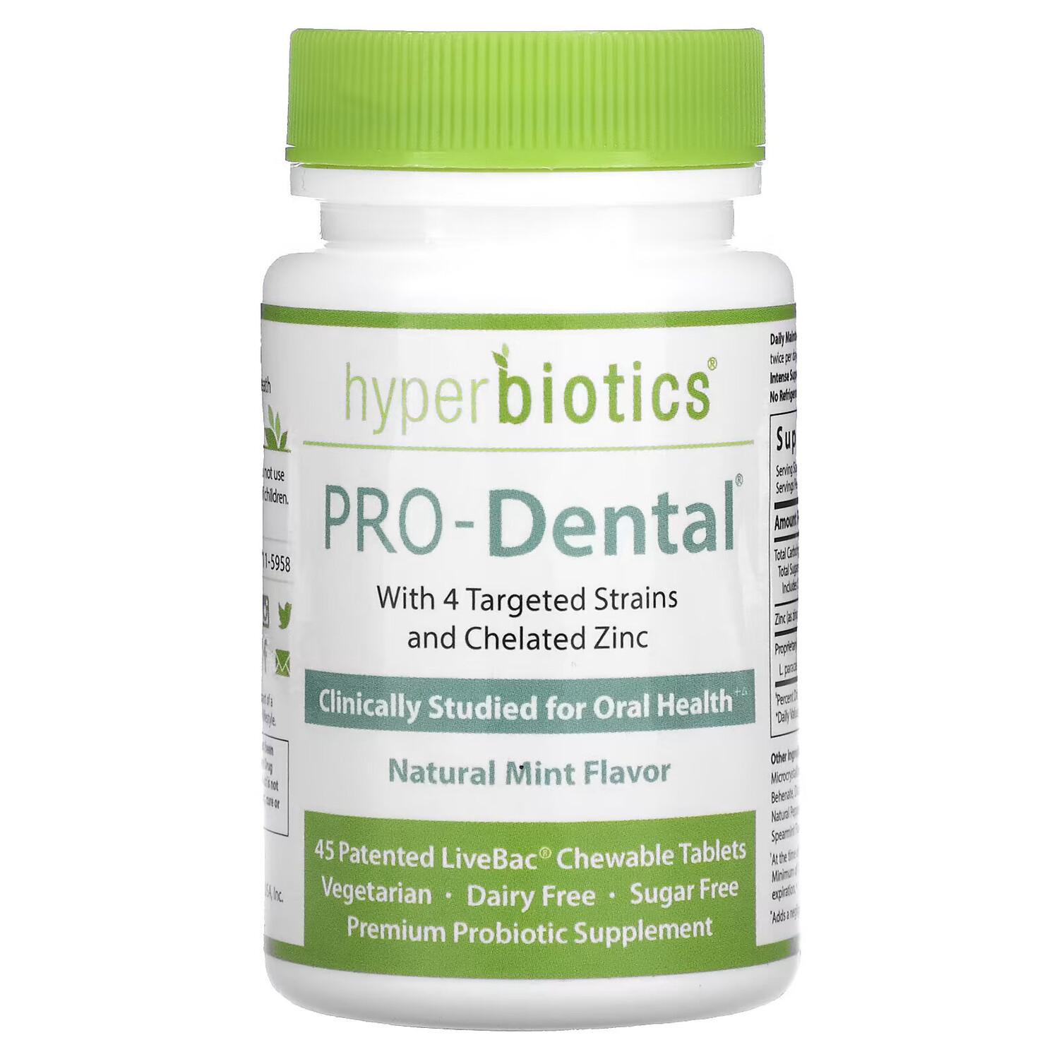 Hyperbiotics, PRO-Dental, натуральный мятный вкус, 45 запатентованных жевательных таблеток LiveBac
Hyperbiotics, PRO-Dental, натуральный мятный вкус, 45 запатентованных жевательных таблеток LiveBac