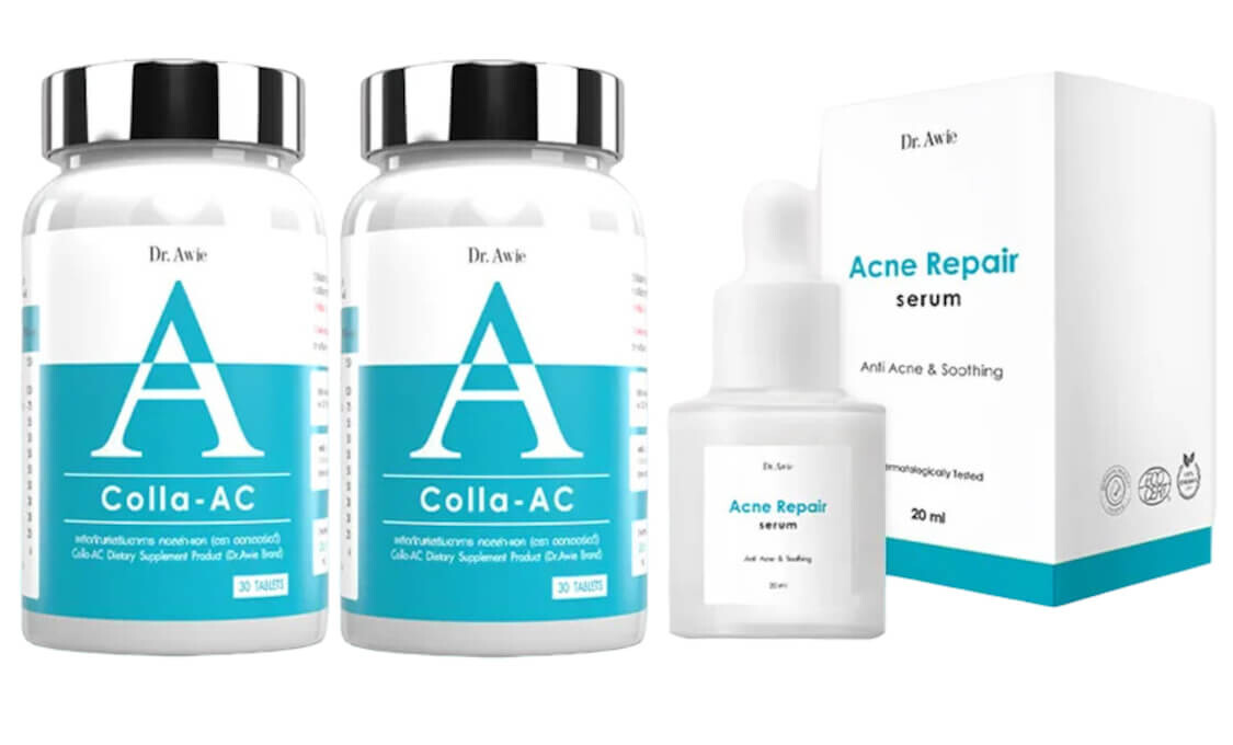 Набор для кожи с акне Dr.Awie Colla Ac + Repair Serum, 2 банки х 30 таблеток + 20 мл
Набор для кожи с акне Dr.Awie Colla Ac + Repair Serum, 2 банки х 30 таблеток + 20 мл