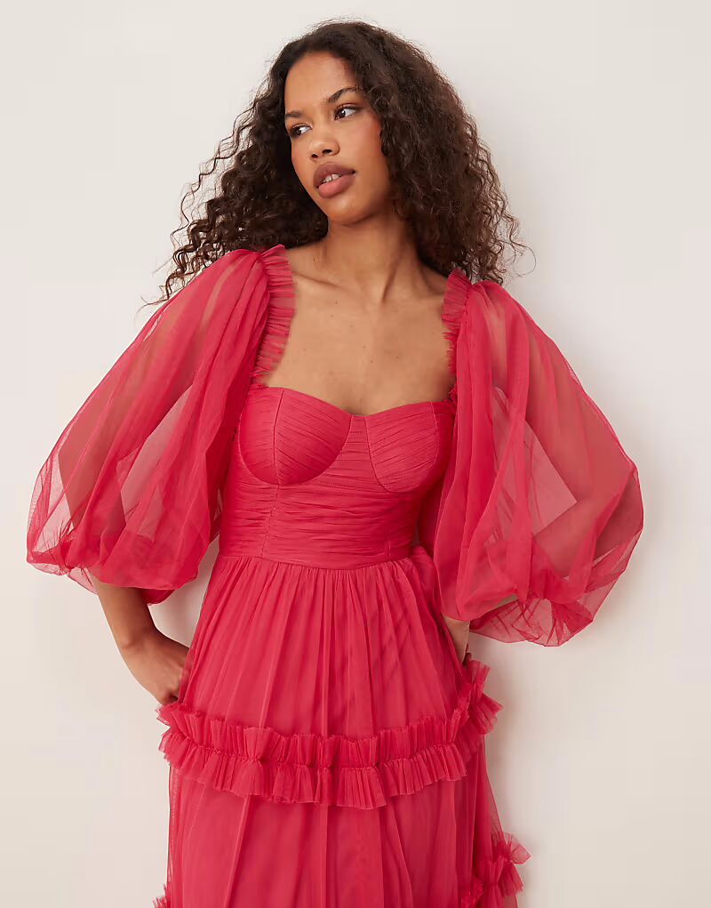 Платье макси с корсетом, рукавами-фонариками и оборками цвета яркой фуксии с кружевом и бусинами Lace & Beads
Платье макси с корсетом, рукавами-фонариками и оборками цвета яркой фуксии с кружевом и бусинами Lace & Beads