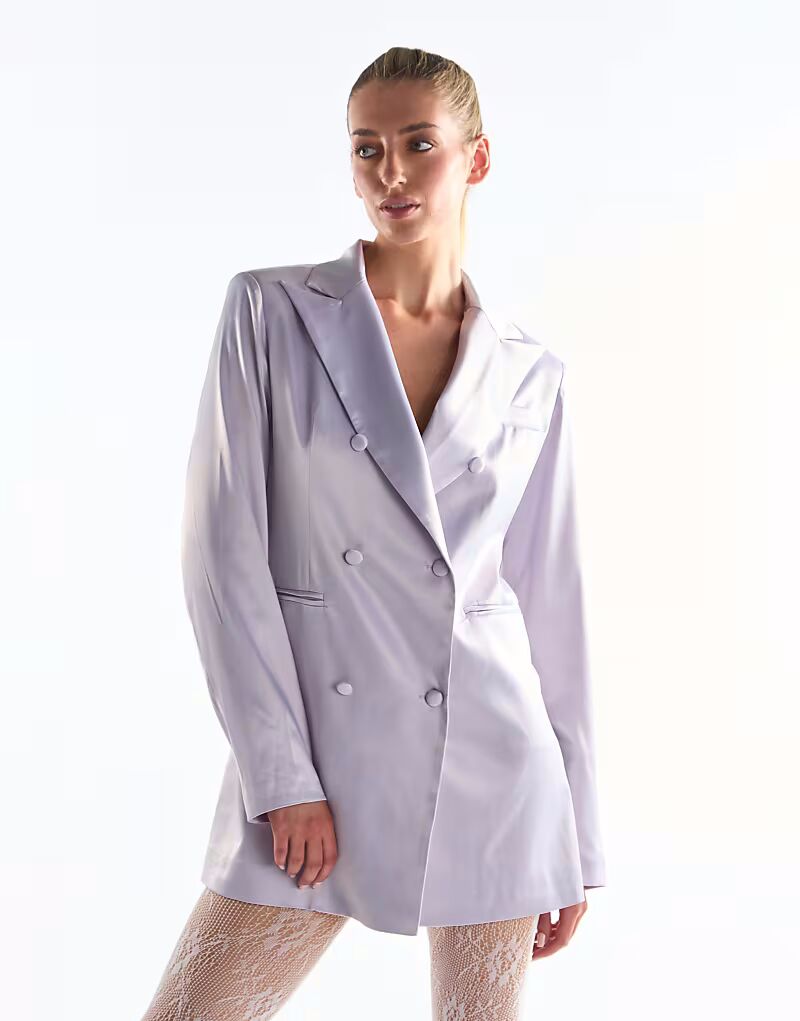 Двубортный пиджак из мягкого сиреневого атласа Collective The Label
Двубортный пиджак из мягкого сиреневого атласа Collective The Label