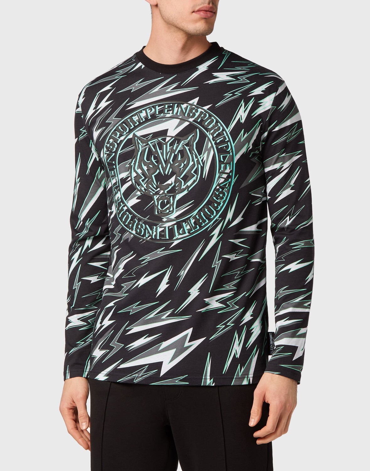 Футболка с круглым вырезом LS Tiger Plein Sport, цвет Black/Mint Green 
Футболка с круглым вырезом LS Tiger Plein Sport, цвет Black/Mint Green