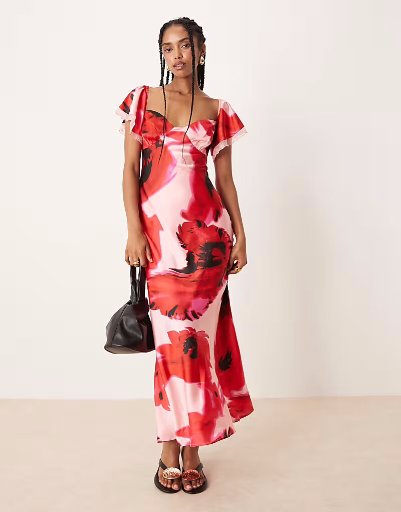 Платье-миди ASOS DESIGN с вырезом лодочкой и кружевными вставками с цветочным принтом 
Платье-миди ASOS DESIGN с вырезом лодочкой и кружевными вставками с цветочным принтом