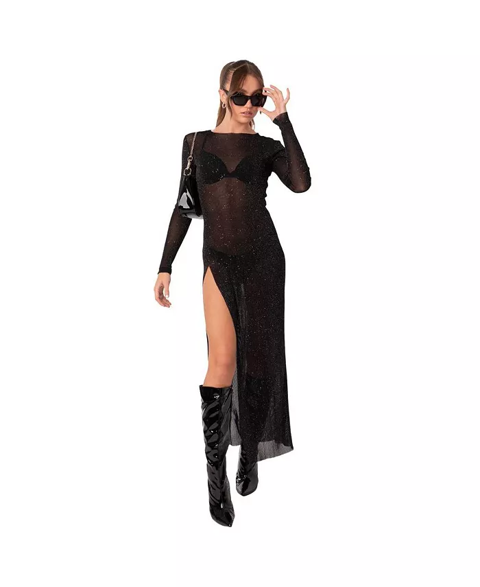 Женское блестящее сетчатое платье макси с разрезом Edikted, черный
Женское блестящее сетчатое платье макси с разрезом Edikted, черный
