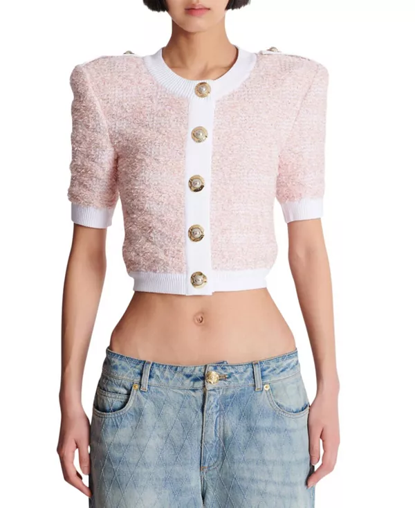 Вязаный кардиган с короткими рукавами Balmain, розовый
Вязаный кардиган с короткими рукавами Balmain, розовый